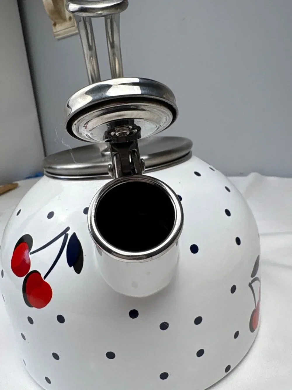 Kate Spade New York Lenox Cherry Dot Teapot Stainless Steel Handle Whimsical